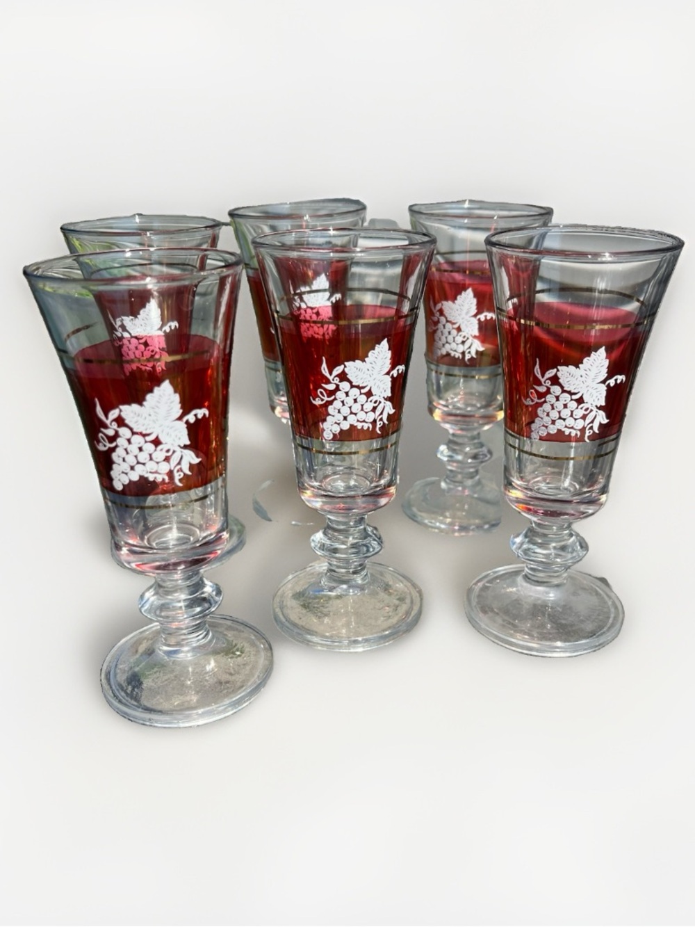 Vintage Italian Lubiana Apertif Cordial Glass w/Grapes Cranberry Gold SET OF 6